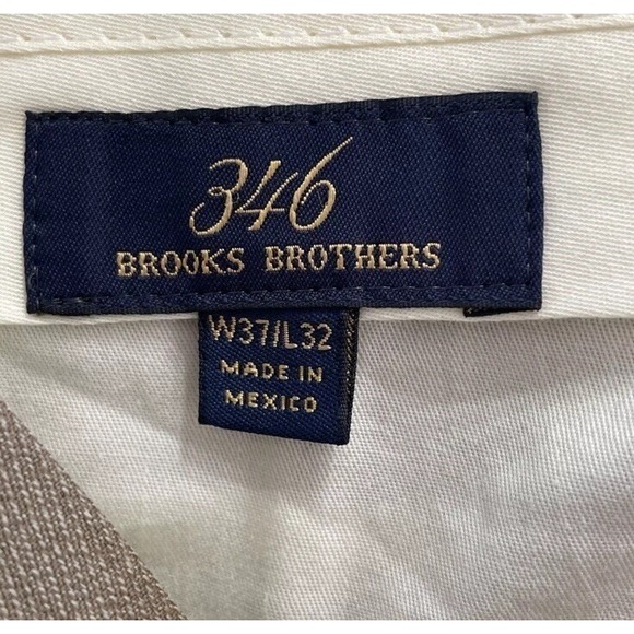 Brooks Brothers 346 Dress Pants Mens 37x32 Taupe Brown Wool Blend Flat Front - Picture 4 of 7